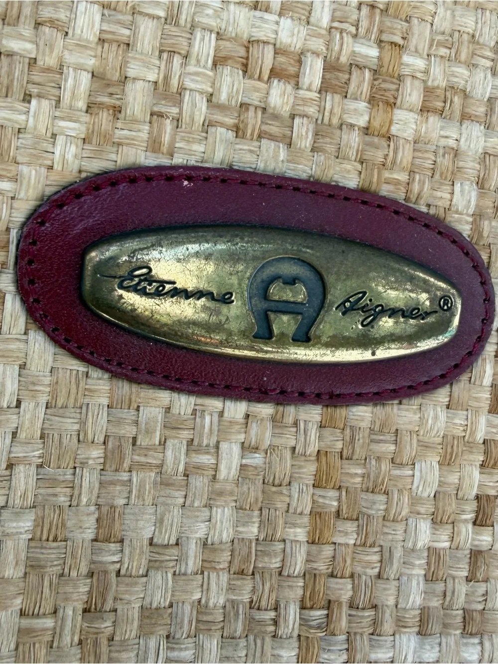 Vintage Etienne Aigner Natural Straw Shoulder Bag with Burgundy Trim - Picture 3 of 11